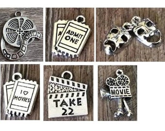 Movie Charms, Movie Ticket,  Movie Camera Charm, Take 22, Comedy Tragedy Masks, Theater Charms, Drama Charms, Admit One Ticket Silvertone #3