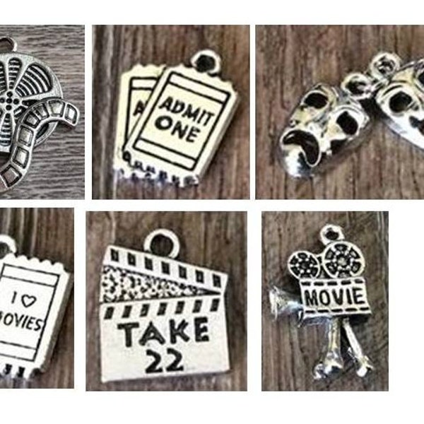 Movie Charms, Movie Ticket,  Movie Camera Charm, Take 22, Comedy Tragedy Masks, Theater Charms, Drama Charms, Admit One Ticket Silvertone #3