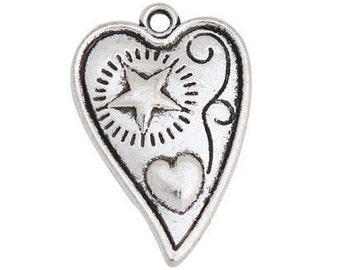 Patchwork Heart Charm, Quilted Heart Charm, Silvertone  #26
