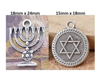 Menorah Charm, Star of David Charm, Hanukkah Charm, Chanukah Charm, Jewish Holiday Charm, Silvertone,  #23