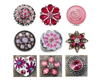 Pink Snap Charms, Berry Snap, Lavender Snap, Snap Buttons for Snap Jewelry, Fits 18mm - 20mm Ginger Snaps, Noosa, Magnolia Vine, SC224