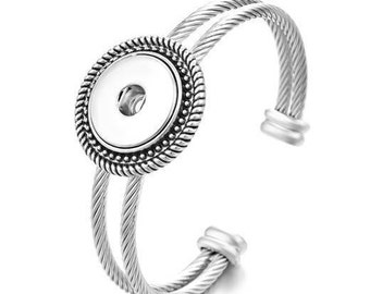 Snap Bracelet Rope Border Bangle Cuff, Silvertone.  Expands from 6.5" to 8". Fits 18-20mm Ginger Snaps, Noosa, Magnolia & Vine, B17-V