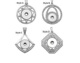 Snap Necklace, Rhinestone Snap Necklace , 4 Styles, 24" Ball Chain, Silvertone.  Fits 18-20mm Ginger Snaps, Noosa, Magnolia and Vine N1-BL
