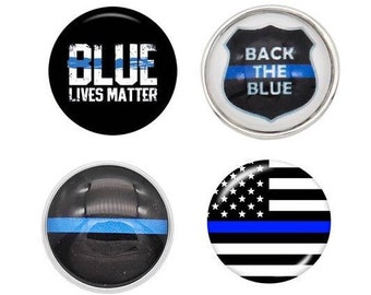 Police Snaps, Thin Blue Line Snap,  Back The Blue Snap, Blue Lives Matter Snap, Snap Jewelry Fits 18-20mm Ginger Snaps, Magnolia Vine SC50-P