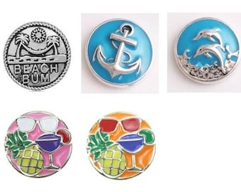 Snap Button Beach Bum, Anchor, Dolphins, Tropical Snap Buttons for Snap Jewelry.  Fits 18-20mm Ginger Snaps, Noosa, Magnolia & Vine, SC44