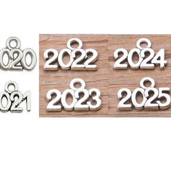 Year Charms, Year 2020, Year 2021, Year 2022, Year 2023, Year 2024, Year 2025  Graduation, Christmas Ornament, Silvertone, Etc, #1