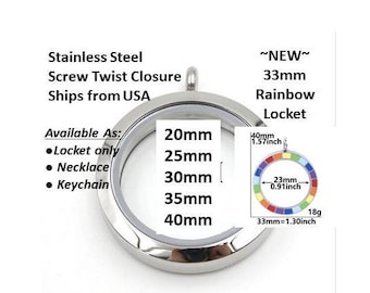 Stainless Steel Floating Locket, 20mm, 25mm, 30mm, 33mm, 35mm, 40mm, Floating Memory Glass Locket, Twist Screw Floating Locket, L3