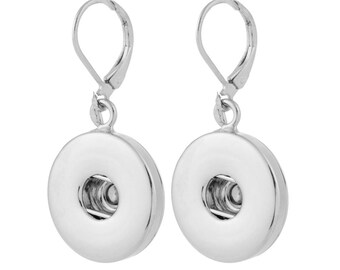 Snap Earrings Lever Back, Snap Jewelry Earrings,  Silvertone.  Fits 18mm Ginger Snaps, Noosa, Magnolia & Vine, M2-P