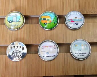Camping Snaps,  Happy Camper Snap, RV Snap Charms.  Fits 18mm Ginger Snaps, Noosa, Magnolia & Vine, SC41-B