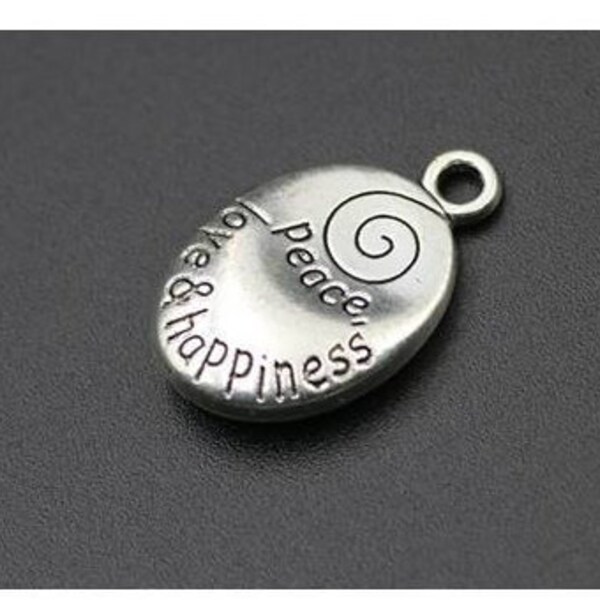 Peace Love and Happiness Charm, Inspirational Charm, Motivational Charm, Word Charm, Message Charm, Silvertone #30-5