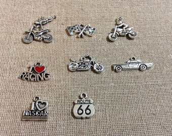 Racing Charms, Race Car, Motocross Racer, Stunt Racer, I Love Nascar, I Love Racing, Route 66, Racing Flags, Motorcycle, Racing Bike,  #24