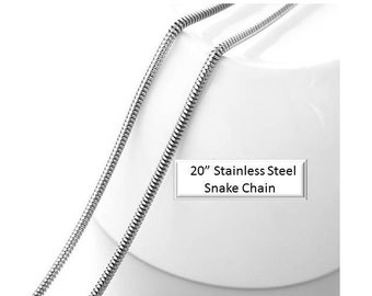 20" Stainless Steel Necklace Chain Snake Chain, Non-Tarnish.  Fits 18mm Ginger snaps, Noosa, Magnolia & Vine, C1