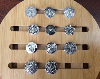 Gray Snaps, Happy Camper, I Love You, Skull, Dragonfly, Tree of Life, Metal Snaps.  Fits 18mm Ginger Snaps, Noosa, Magnolia & Vine, SC14