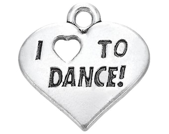 I Love To Dance Charm, Word Charm, Dancer Charm, Dancing Charm, Dance Charm, Ballet Charm, Silvertone  #26