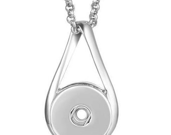 Snap Necklace Teardrop, Silvertone. 20" + 2" Ext Chain. Fits 18-20mm Ginger Snaps, Noosa, Magnolia & Vine, N6-V