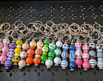 Beaded Keychains, Wood Beads, Silicone Spacers, Purse Charm, Planner Dangle, Bag Charm, 11 Colors Key Chain
