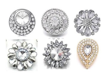White Snap Charms, Clear Snap, Rhinestone Snap Charms for Snap Jewelry.  Fits 18mm - 20mm Ginger Snaps, Noosa, Magnolia & Vine, SC208