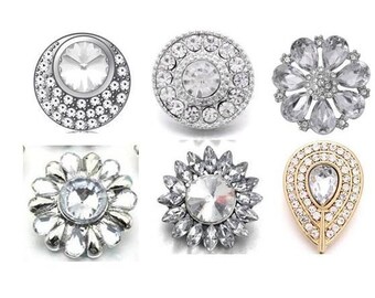 White Snap Charms, Clear Snap, Rhinestone Snap Charms for Snap Jewelry.  Fits 18mm - 20mm Ginger Snaps, Noosa, Magnolia & Vine, SC208