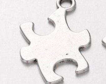 Puzzle Charm, Puzzle Piece Charm, Autism Charm, Silvertone,  #34