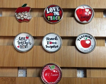 Teacher Snap Charms, Red  Apple Snap, Love To Teach Snap, Best Teacher, Snap Jewelry.  Fits 18mm Ginger Snaps, Magnolia & Vine, SC37
