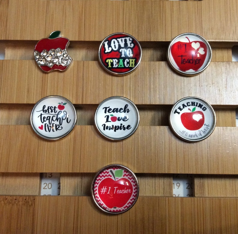 Snap Jewelry Teacher Snap Charms Best Teacher Magnolia /& Vine Red Apple Snap Fits 18mm Ginger Snaps Love To Teach Snap SC37