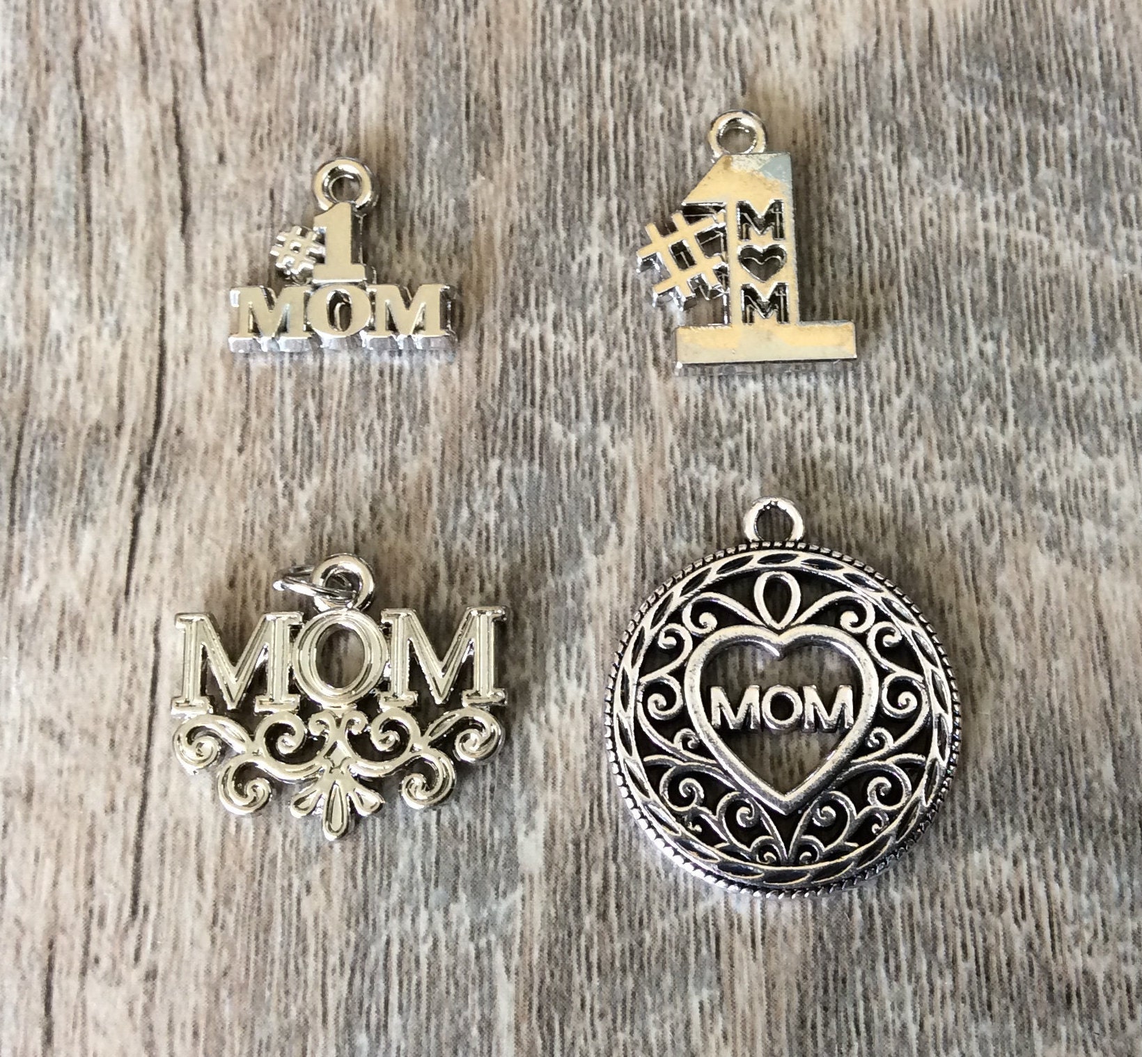 Mom Charms, 1 Mom Charm, Mother's Day Charms, Silvertone, 23