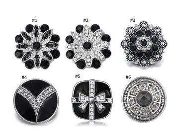 Snap Charms Black Snap, Black and White Snap, Snap Buttons for Snap Jewelry, Fits 18mm Ginger Snaps, Magnolia & Vine, SC57/MW/A/V