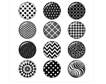 Snap Button Black and White Pattern Snap Button, Photo Print Under Glass Snap.  Fits 18-20mm Ginger Snaps, Magnolia & Vine, SC45