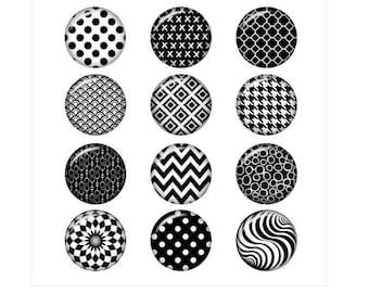 Snap Button Black and White Pattern Snap Button, Photo Print Under Glass Snap.  Fits 18-20mm Ginger Snaps, Magnolia & Vine, SC45