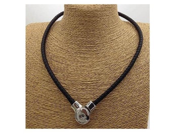 Snap Necklace Braided Leather Snap Necklace, Black, Magnetic Front Closure, Silvertone. Fits 18-20mm Ginger Snaps, Magnolia and Vine N2-V