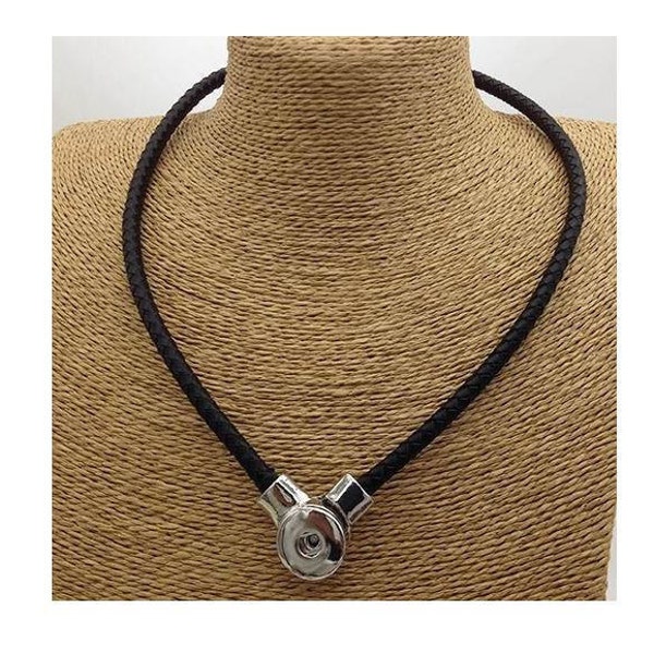 Snap Necklace Braided Leather Snap Necklace, Black, Magnetic Front Closure, Silvertone. Fits 18-20mm Ginger Snaps, Magnolia and Vine N2-V