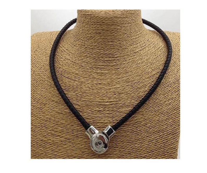 Snap Necklace Braided Leather Snap Necklace Black Etsy