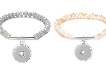 Snap Bracelet Gray or Champagne, Stretchy Bead Snap Bracelet, Silvertone.  Fits 18mm Ginger Snaps, Noosa, Magnolia & Vine, B6-V