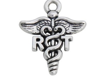 RT Caduceus Charm, Radiology Tech Charm, Respiratory Therapist Charm, RT Charm, Silvertone, #5-25