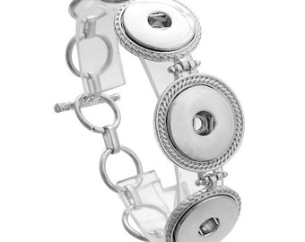 Snap Bracelet 3 Snap, Adjustable Toggle Closure, Silver Tone.  Fits 18mm Ginger Snaps, Noosa, Magnolia & Vine, Interchangeable, B16-V/A