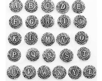 Snap Charms, Initials, Alphabet Snap Charms, Letters A to Z for Snap Jewelry.  Fits 18-20mm Ginger Snaps Noosa Magnolia & Vine, SC41-A