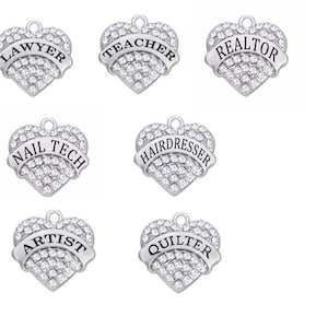 Professions Rhinestone Heart Charm, Realtor Charm, Lawyer Charm, Teacher Charm, Nail Tech, Hairdresser, Artist Charm, Quilter Charm, RC#5