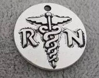 RN Charm, Nurse Charm, Registered Nurse Charm, Medical Charm, Silvertone, #29-25