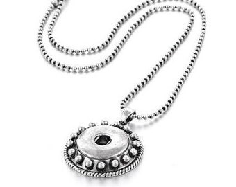 Snap Necklace, Studded Border Snap Necklace, 18.5" + 3" Ext. Chain, Silvertone, Fits 18-20mm Ginger Snaps Noosa Magnolia & Vine N21-V