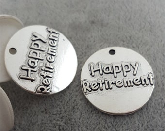 Happy Retirement, Retirement Party Charm, Co Worker Retirement, Inspirational, motivational, Message Charm, Word Charm,  Silvertone #28-11