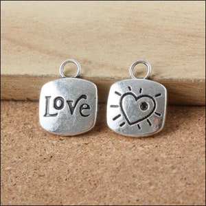 Love Charm, Heart Charm, Inspirational Charm, Word Charm, Message Charm, Silvertone #30-3
