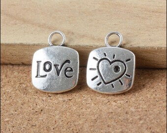 Love Charm, Heart Charm, Inspirational Charm, Word Charm, Message Charm, Silvertone #30-3