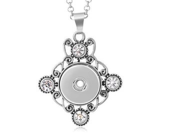 Snap Necklace, Snap Jewelry Necklace, Vintage Inlaid Crystals, Silvertone, 20" Chain, Fits 18mm Ginger Snaps, Noosa, Magnolia & Vine, N5-V
