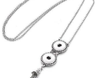 Tassel Snap Necklace 2 snap necklace antique silvertone, 33" Link Chain.  Fits 18mm Ginger snaps, Noosa, Magnolia & Vine, N5-V