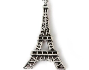 Eiffel Tower Charm, Paris Charm, Silvertone Metal, Larger Size Perfect for Necklaces