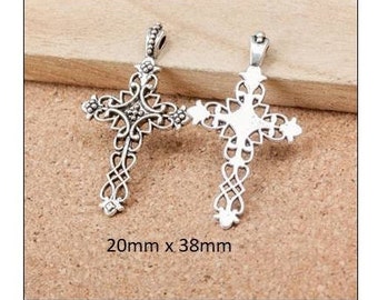 Cross Charm, Cross Pendant, Faith Charm, Silvertone #29/SVN