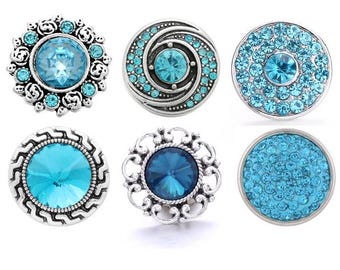 Snap Button Charms, Aqua Blue Snap, Turquoise Snap, Teal Snap charms for snap jewelry.  Fits 18-20mm Ginger snaps, Magnolia & Vine, SC66