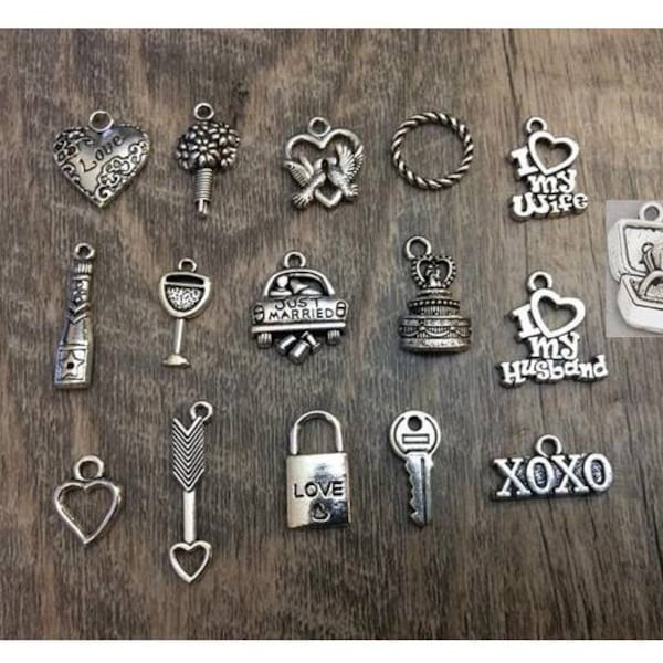 Wedding Charms, Bridal Charms, Bridal Shower Charms, Love Charms, Husband Charm, Wife Charm Wedding Day Charms, Bridal Party, Silvertone #33