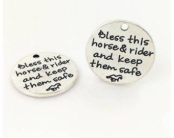 Bless this horse and rider and keep them safe, cowboy gift, cowgirl gift, horse rider, Inspirational,  Silvertone #29-2