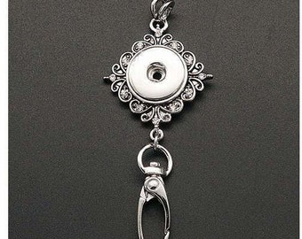 Lanyard Snap Necklace, Badge Holder  Rhinestone Swirls 30" Ball Chain, Silvertone.  Fits 18mm Ginger Snaps, Magnolia and Vine, N17-GB/A